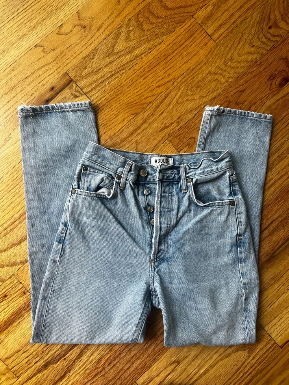 AGOLDE Riley High Rise Straight Leg Crop Jeans Blue -Waist 23